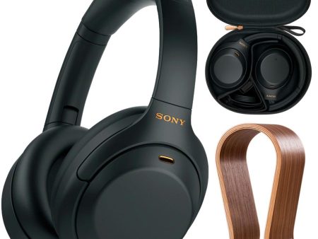 Sony WH1000XM4 B Noise Cancelling Wireless Headphones + Wood Headphone Stand Supply