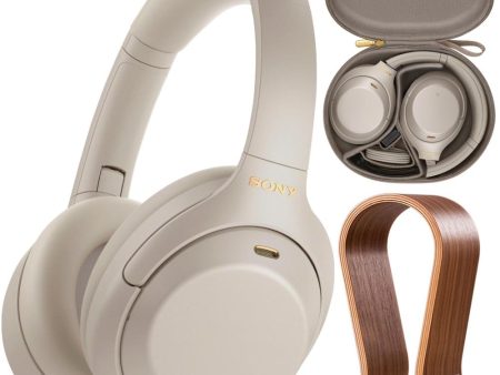 Sony WH1000XM4 S Noise Cancelling Wireless Headphones + Wood Headphone Stand For Sale