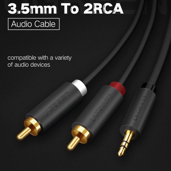 UGREEN 10514 10-Meter RCA Y Splitter Stereo Audio Cable Male Type 3.5mm to 2RCA Audio Adapter for Smartphones Speakers Tablets HDTV MP3 Players For Cheap