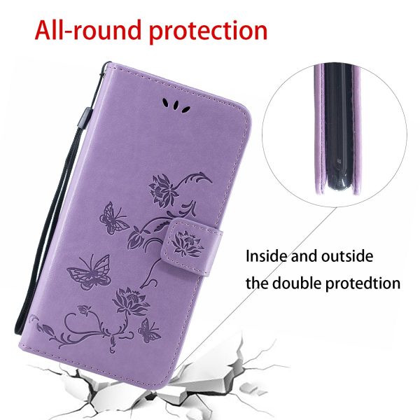 Imprint Butterfly Flowers Leather Wallet Phone Cover for iPhone 12 Pro 6.1 inch Supply