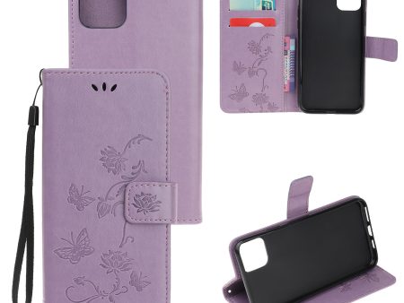 Imprint Butterfly Flowers Leather Wallet Phone Cover for iPhone 12 Pro 6.1 inch Supply