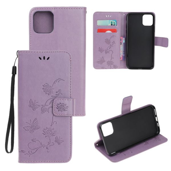 Imprint Butterfly Flowers Leather Wallet Phone Cover for iPhone 12 Pro 6.1 inch Supply