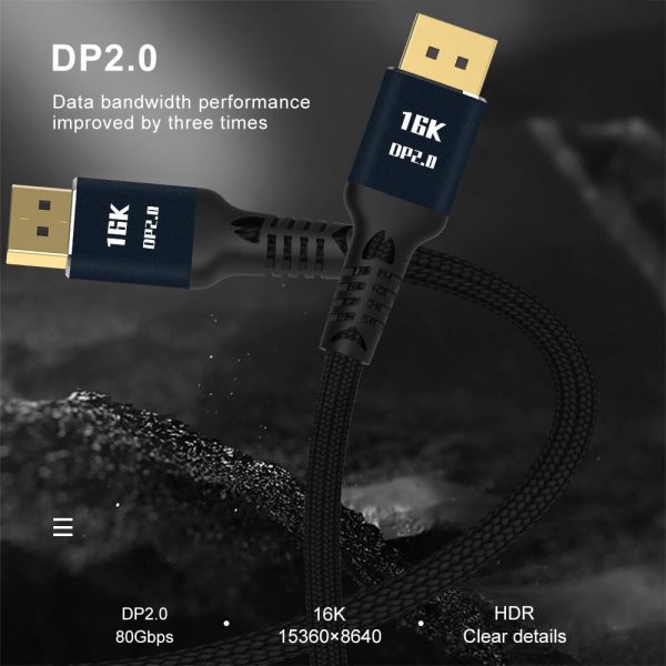 DP-003-2M DisplayPort 2.0 DP to DP Cable 16K 60Hz Cord Ultra-HD UHD DP Cord for PC Laptop TV Support 80Gbps High-Speed Transmission Data Cable For Discount