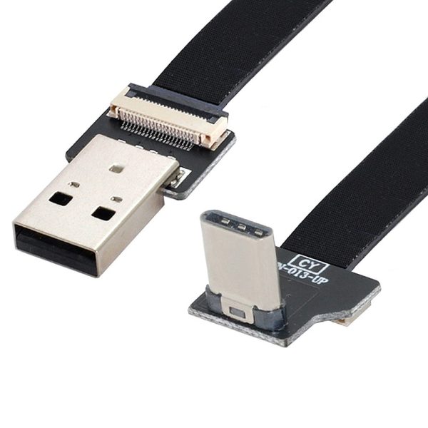 U2-039-UP-0.2M CN-011-MA CN-013-UP CN-019 480Mbps USB 2.0 Type-A Male to Up Down Angled Type-C Male Flat Slim FPC Data Cable for FPV Disk Phone Online Hot Sale