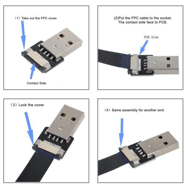 U2-039-UP-0.2M CN-011-MA CN-013-UP CN-019 480Mbps USB 2.0 Type-A Male to Up Down Angled Type-C Male Flat Slim FPC Data Cable for FPV Disk Phone Online Hot Sale