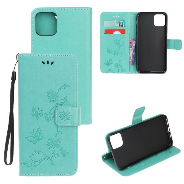 Imprint Butterfly Flowers Leather Wallet Phone Cover for iPhone 12 Pro 6.1 inch Supply