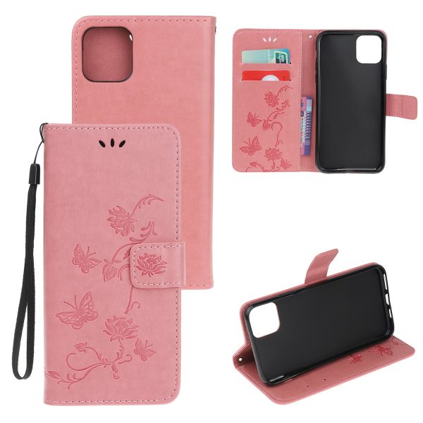 Imprint Butterfly Flower Wallet Leather Protective Case for iPhone 12 mini Hot on Sale