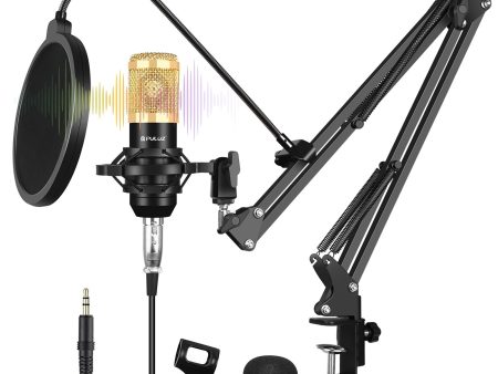 PULUZ PU612B Professional Studio Condenser Microphone USB Sound Card Set with Folding Arm Stand Shock Mount for Live Streaming Recording Songs For Discount