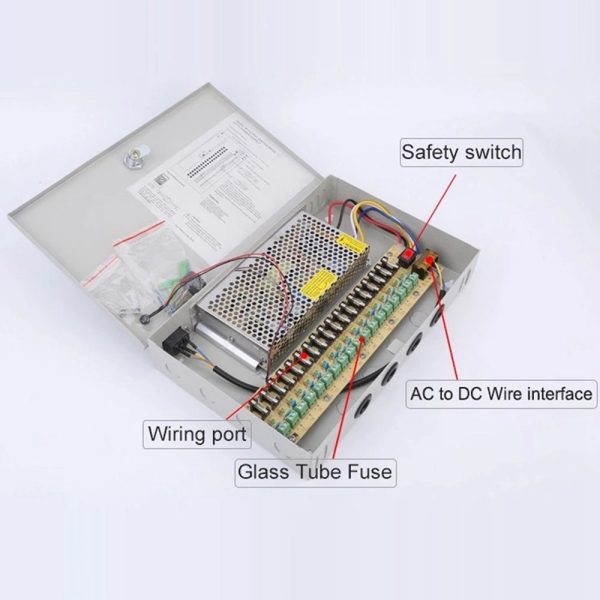 SOMPOM 12V 20A DC Distributed Power Supply Box 18 Channel CCTV Power Supply Box for Security Camera System DVRs IP Cameras CCTV Cameras For Cheap