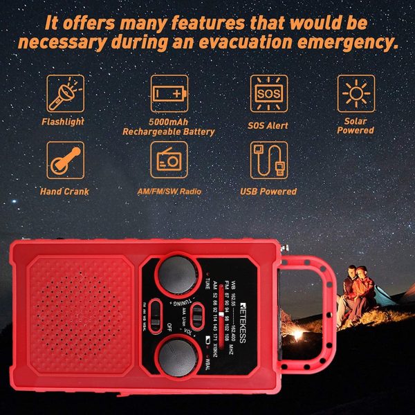 RETEKESS TR201 Emergency FM AM WB WBAL Radio Hand Crank Radio 5000mAh Portable Weather Solar Radios with  LED Flashlight SOS Alarm Online