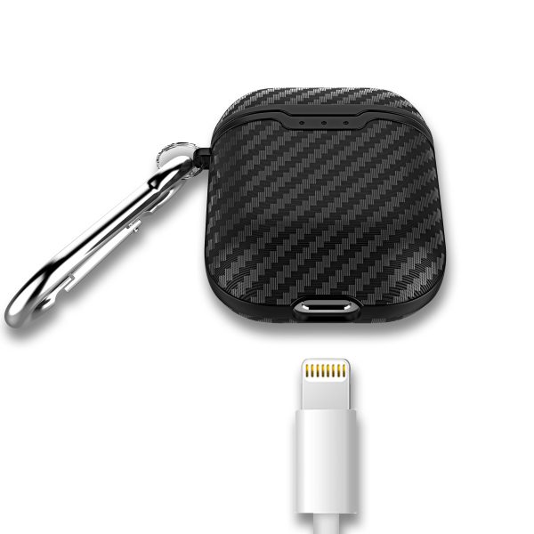 Carbon Fiber Texture TPU Protective Case for AirPods with Charging Case (2016) with Carabiner Hot on Sale