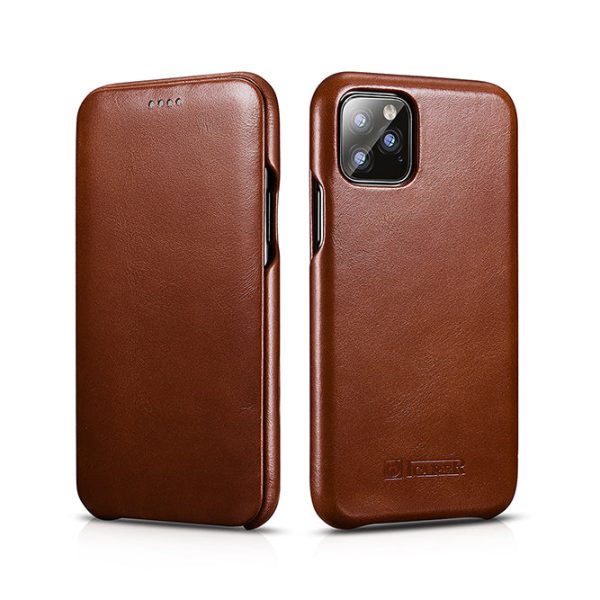 ICARER Curved Edge Retro Genuine Leather Cell Shell Cover for iPhone 11 Pro Max 6.5 inch Online Hot Sale