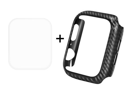 HAT PRINCE for Apple Watch Series 4   5   6   SE   SE (2022) 40mm Carbon Fiber Texture TPU Protective Case + 3D Full Size Curved Hot Bending HD Clear PET Film Fashion