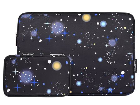 CANVASARTISAN H16-T0121 2Pcs Set 14-inch Notebook Carrying Bag with Small Bag Starry Sky Pattern Anti-collision PU Laptop Sleeve Discount