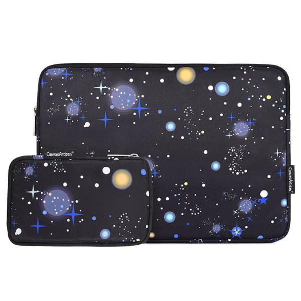 CANVASARTISAN H16-T0121 2Pcs Set 14-inch Notebook Carrying Bag with Small Bag Starry Sky Pattern Anti-collision PU Laptop Sleeve Discount