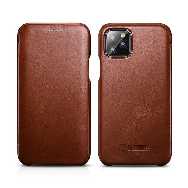 ICARER Curved Edge Retro Genuine Leather Cell Shell Cover for iPhone 11 Pro Max 6.5 inch Online Hot Sale