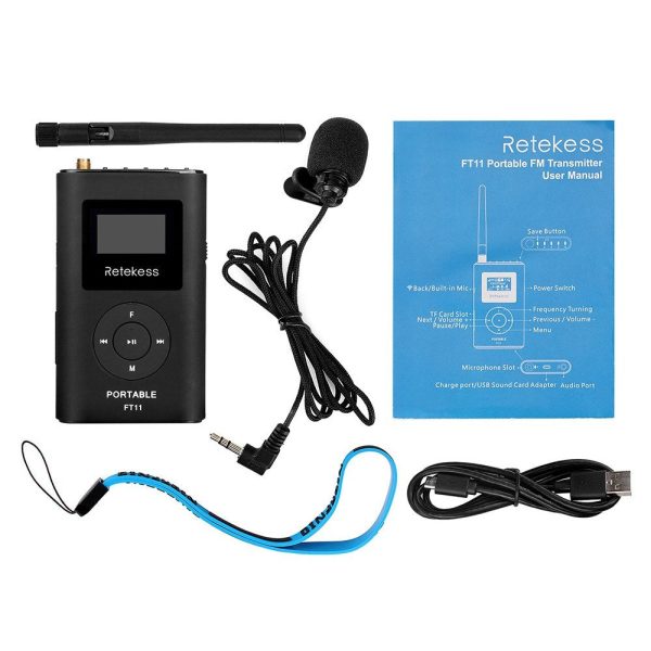 RETEKESS FT11 Handheld FM Transmitter Portable fashion MP3 Broadcast Radio AUX IN TF Card Slot 2000mAh Battery for Car Meeting Tour Guide Sale