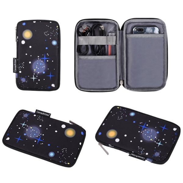 CANVASARTISAN H16-T0121 2Pcs Set 14-inch Notebook Carrying Bag with Small Bag Starry Sky Pattern Anti-collision PU Laptop Sleeve Discount