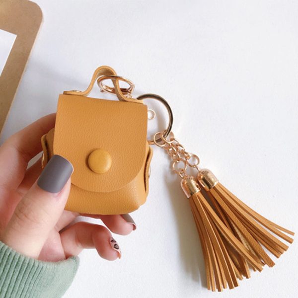 Wallet Design Tassels Decor Faux Leather Anti-Drop Bluetooth Earphone Protective Case Cover for AirPods with Wireless Charging Case (2019) AirPods with Charging Case (2019) For Sale