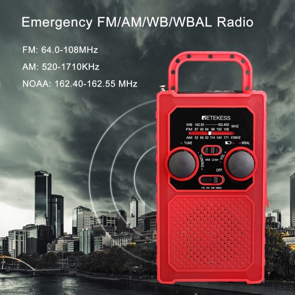 RETEKESS TR201 Emergency FM AM WB WBAL Radio Hand Crank Radio 5000mAh Portable Weather Solar Radios with  LED Flashlight SOS Alarm Online