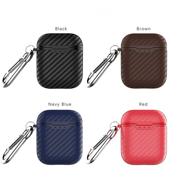 Carbon Fiber Texture TPU Protective Case for AirPods with Charging Case (2016) with Carabiner Hot on Sale